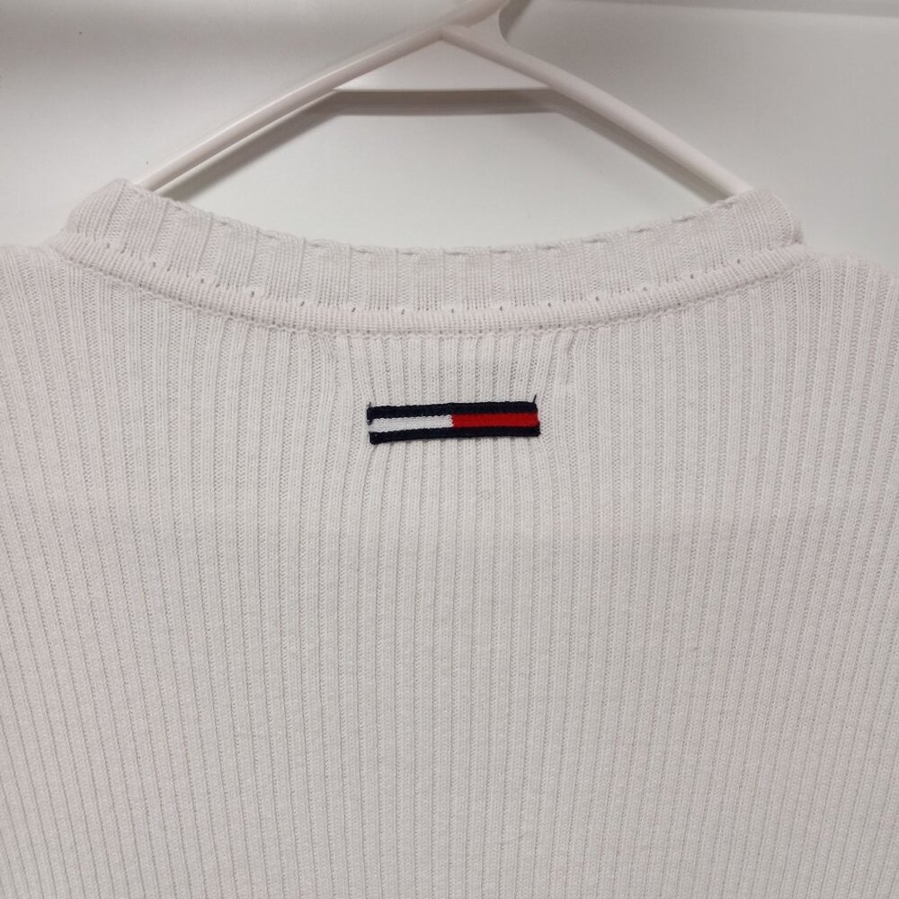 Tommy Hilfiger 100% Cotton Long Sleeve V-Neck Rib Preppy Sweater Gray Medium - Picture 9 of 13